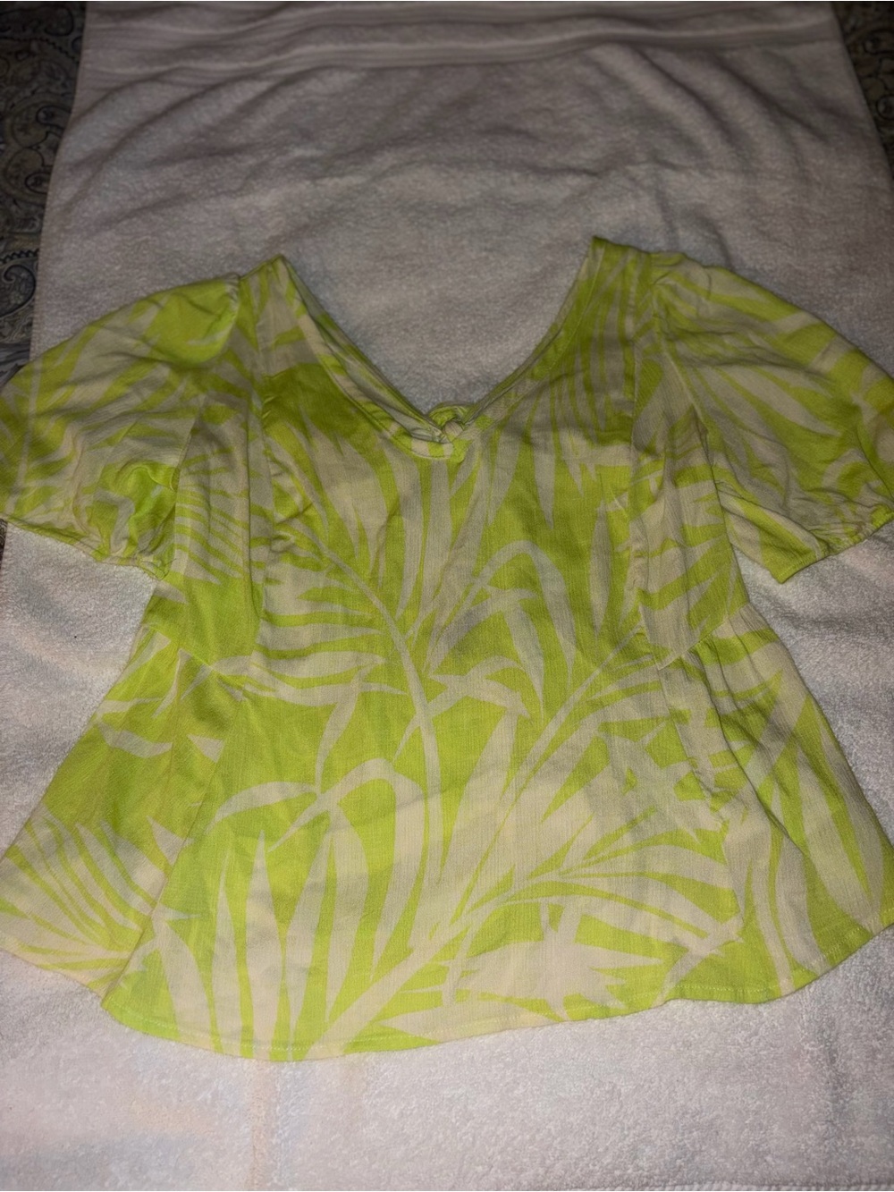 torrid Light Green Leaf-Print V-Neck Blouse